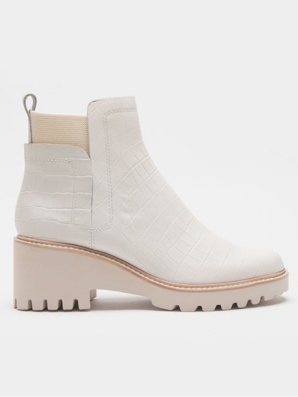 Dolce Vita Croc-Embossed Huey Lug Sole Chelsea Boot White Cream Platform Booties